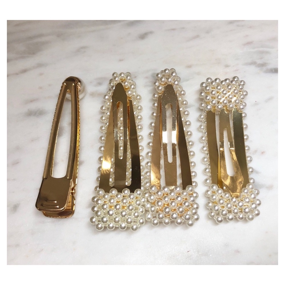 4 Piece Pearl Gold Hair Barrette - Picture 5 of 7